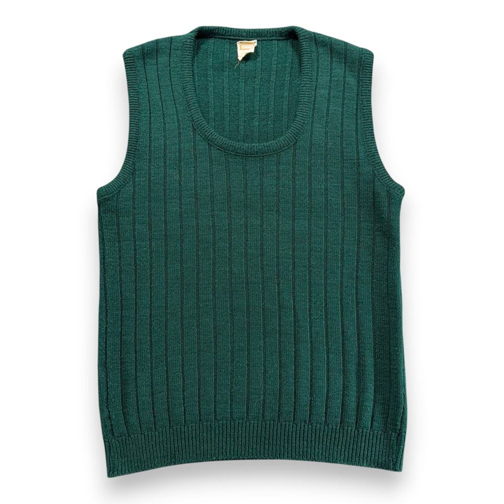 Vintage Drummond Sweater Vest Adult SMALL Green Rib Knit Acrylic Orlon USA 70s